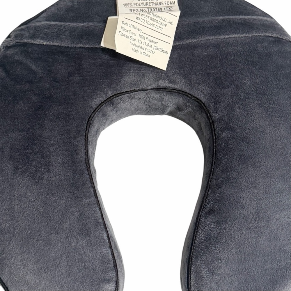 Plush U-Shaped Neck Pillow in Charcoal Grey EUC - Picture 4 of 4